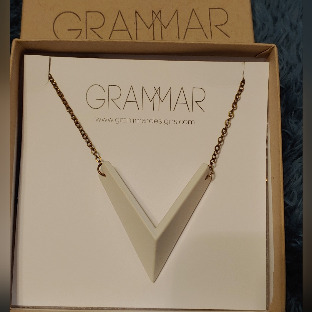 Handmade White Ceramic V Arrow Necklace
